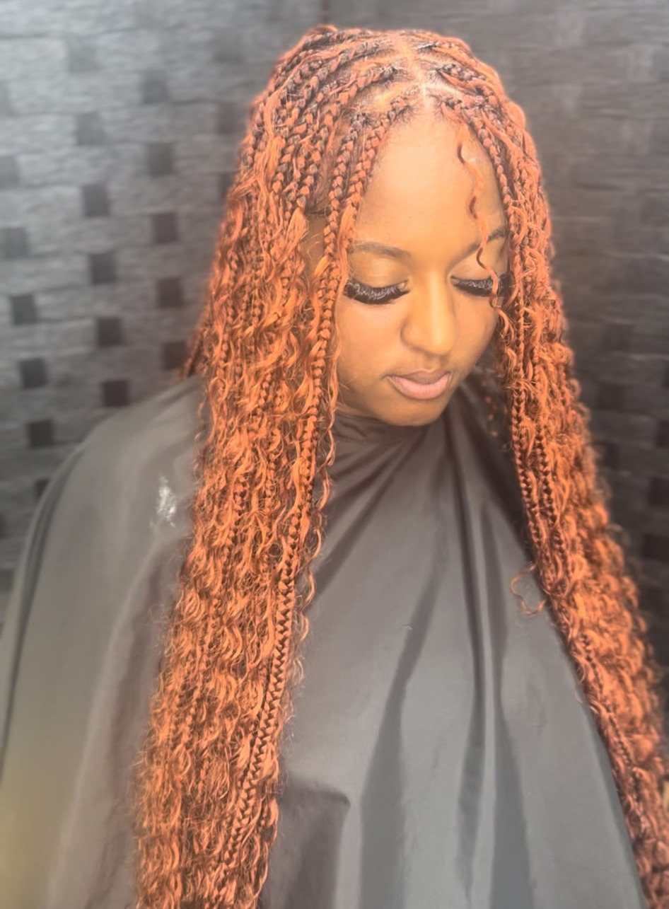 Copper orange boho knotless braids