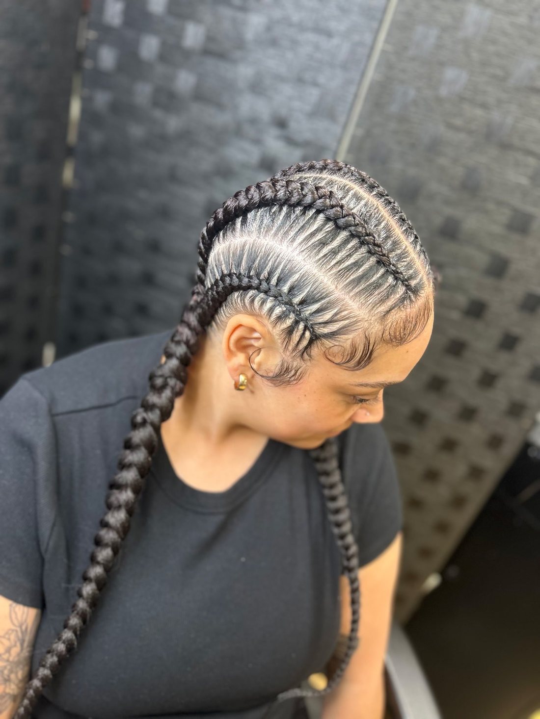 Stitch feed-in braids with long braided ends